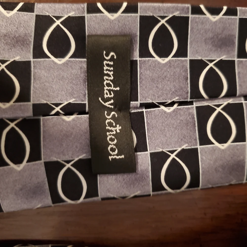 Sunday School- Black and Gray Christian Fish Tie